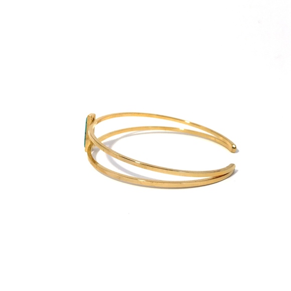 Geometric Gold Bangle with Turquoise Stone - Picture 4 of 8